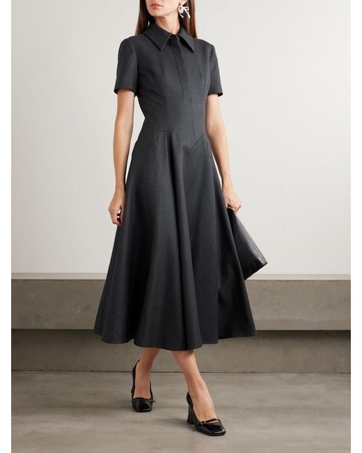 Emilia Wickstead Black Jody Paneled Prince Of Wales Checked Wool-Blend Midi Shirt Dress