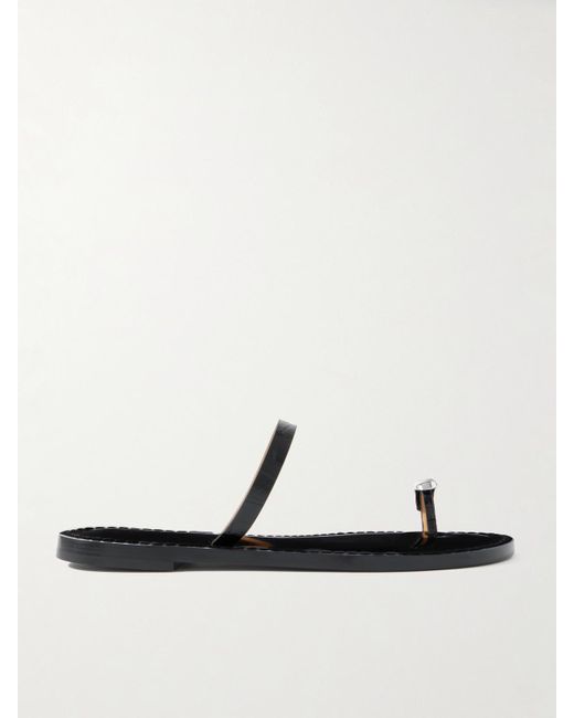 Amanu White The Kibera Sandalen Aus Leder Mit Krokodileffekt Und Verzierungen