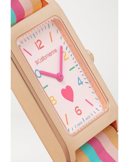 La Californienne White Daybreak 24Mm Rose-Plated Striped Leather Watch