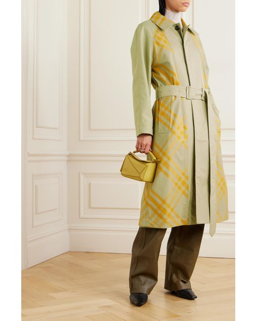 Trench-coat En Gabardine De Coton À Carreaux, Ceinture Et Appliqué Burberry  en coloris Jaune | Lyst