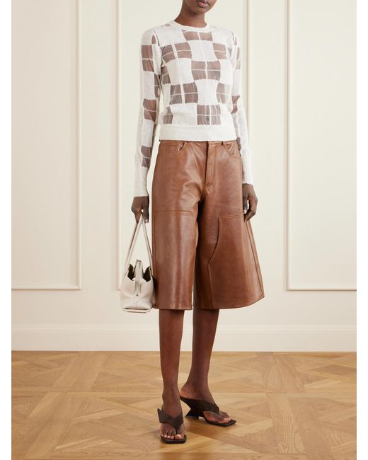 Haikure White Paul Checked Mesh-Trimmed Knitted Sweater