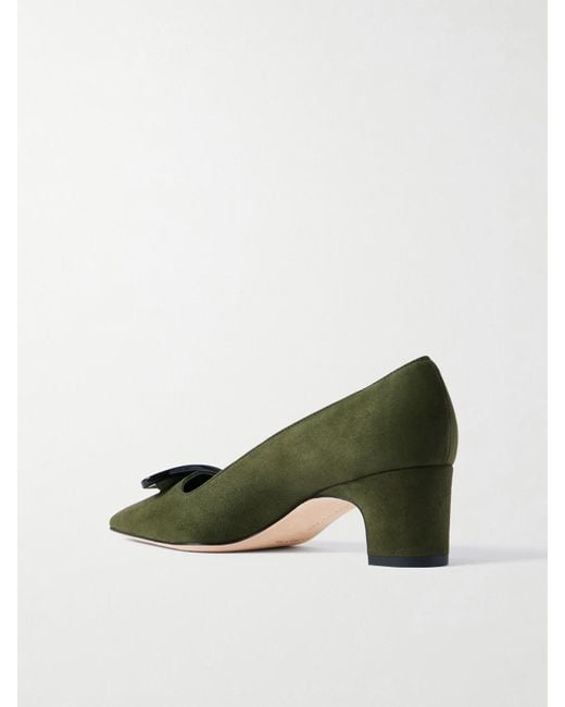 Manolo Blahnik Green Fenix 50 Buckled Suede Pumps