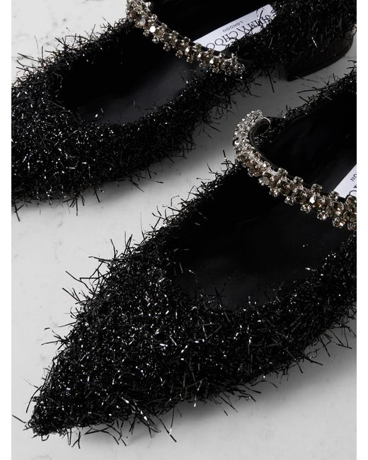 Jimmy Choo Black Bing 25 Crystal-Embellished Tinsel Pumps