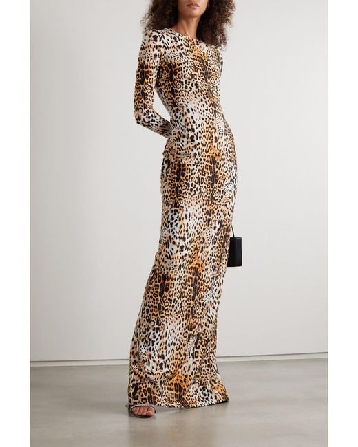 Halpern Natural Open-Back Leopard-Print Stretch-Jersey Maxi Dress