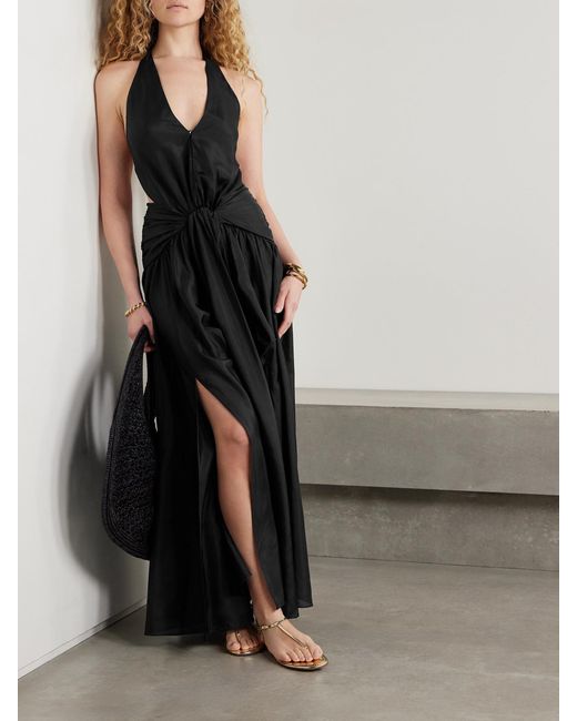 Zimmermann White Rhiannon Open-Back Draped Organic Silk Halterneck Maxi Dress