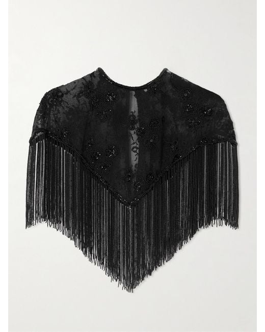 Alix Of Bohemia Black Flou Night Ride Crystal-Embellished Fringed Cotton-Tulle Cape