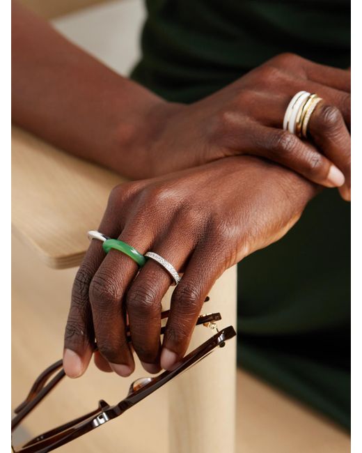 BY PARIAH Green Kalahari Set Of Three Sterling, Chalcedony And Diamond Rings