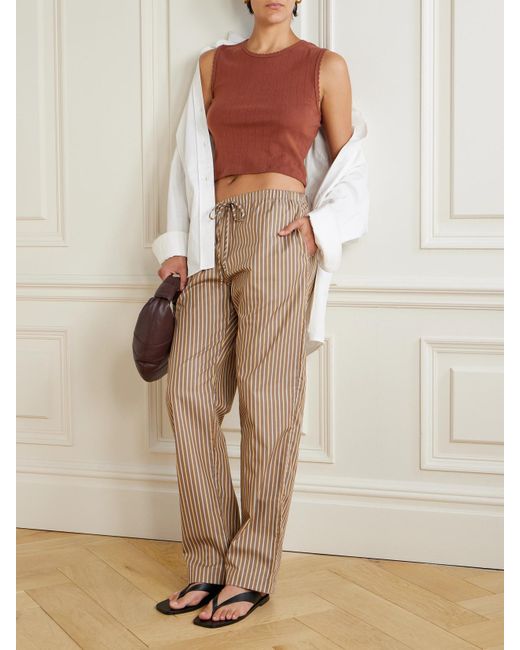 Leset Natural Yoshi Hose Mit Weitem Bein Aus Einer Gestreiften Baumwoll-Lyocell-Mischung