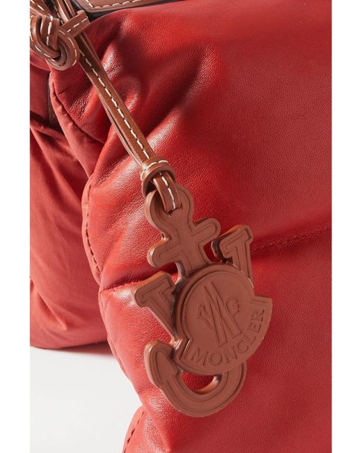 Moncler Genius Red 1 Jw Anderson Quilted Padded Shell And Leather Tote