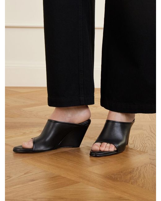 Christen Black 75 Stretch Leather Wedge Mules