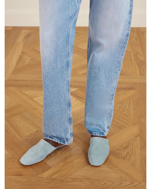 Aeyde White Rega Suede Slides