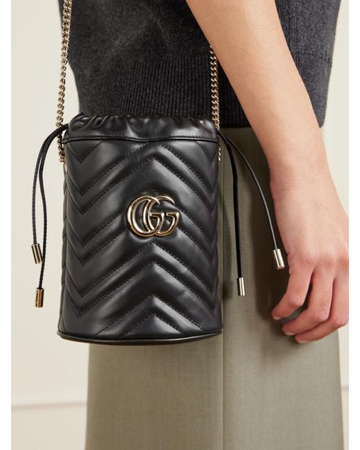 Gucci Black Gg Marmont Mini Matelassé Leather Bucket Bag
