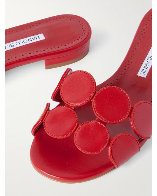Manolo Blahnik Red Haribalmu 10 Cutout Leather Slides