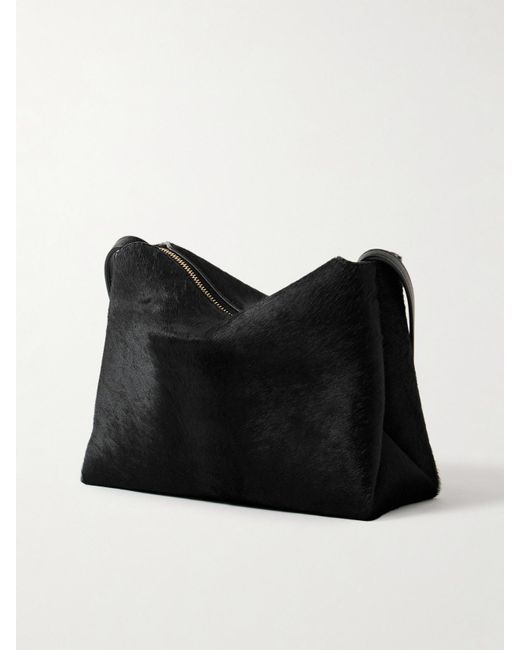 Khaite Black Lina Medium Leather-Trimmed Calf Hair Shoulder Bag