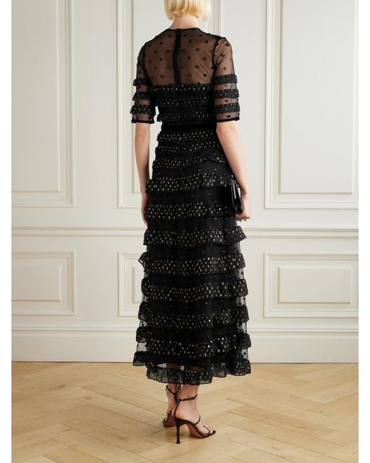 Costarellos Black Ruffled Fil Coupé Tulle And Chiffon Midi Dress