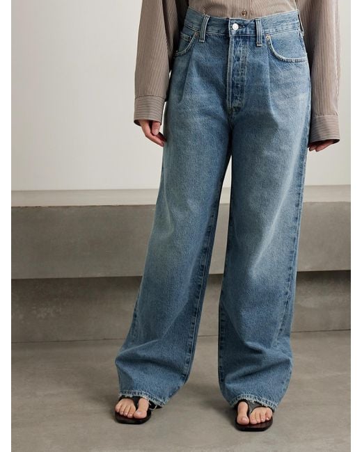 Agolde Blue Franka Pleated High-Rise Wide-Leg Jeans