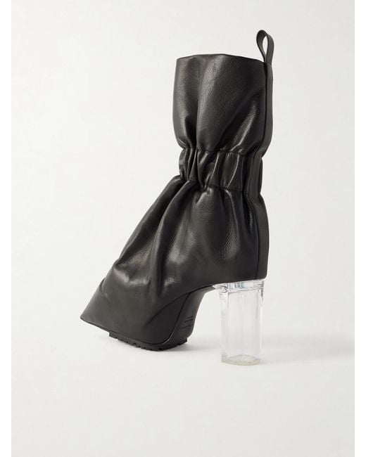 Rick Owens Black Taquito Gathered Leather Ankle Boots