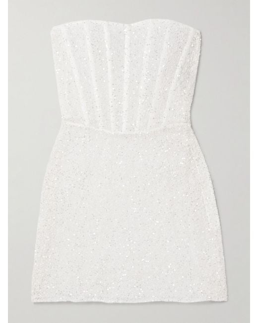 Kiki de Montparnasse Natural Ange Strapless Embellished Lace Mini Dress