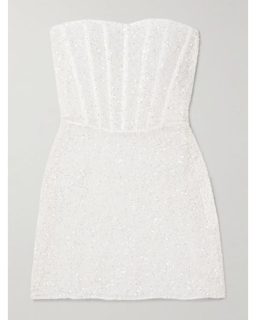 Kiki de Montparnasse Natural Ange Trägerloses Minikleid Aus Spitze Mit Verzierungen