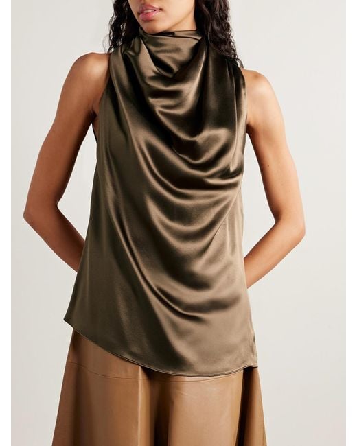 Altuzarra Green Sleary Draped Silk-Satin Top