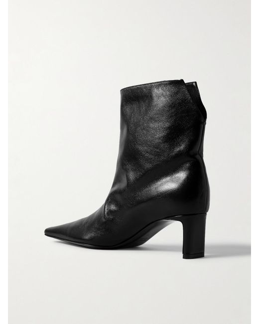 Khaite Black Ona Leather Ankle Boots