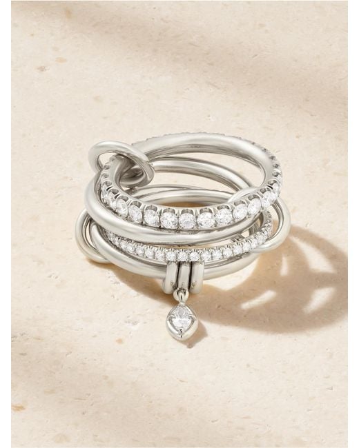 Spinelli Kilcollin Natural Inara Set Of Four Sterling Diamond Rings