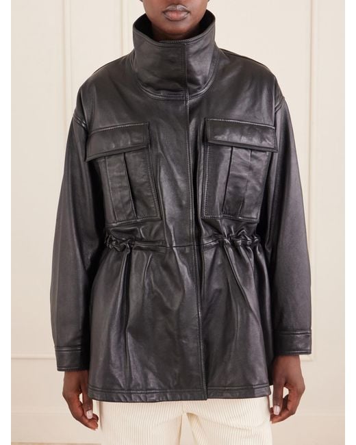 Rohe Black Sculptural Gathered Leather Jacket