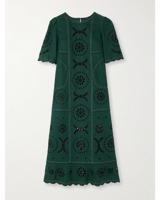 Vita Kin Green Dalida Maxikleid Aus Leinen Mit Lochstickerei Und Wellenkanten