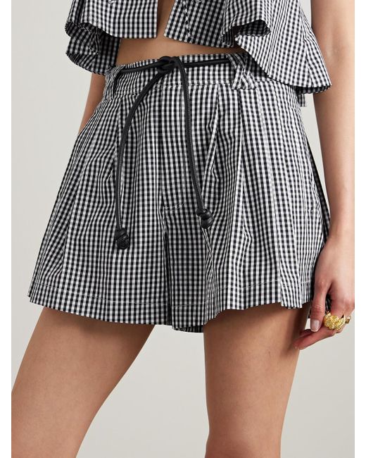 Sea Gray Neci Belted Pleated Gingham Cotton-Poplin Shorts