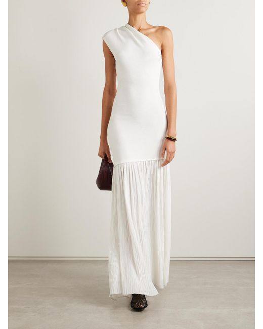 Proenza Schouler White Cora One-Shoulder Stretch-Knit And Pleated Crepon Maxi Dress