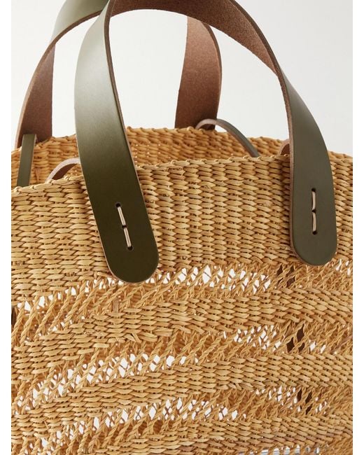 Muuñ Natural Chantelle Leather-Trimmed Raffia Tote