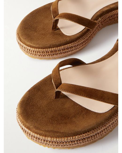 Gianvito Rossi Brown Yasmine Sandalen Aus Veloursleder Mit Verzierung Und Raffiabastbesatz