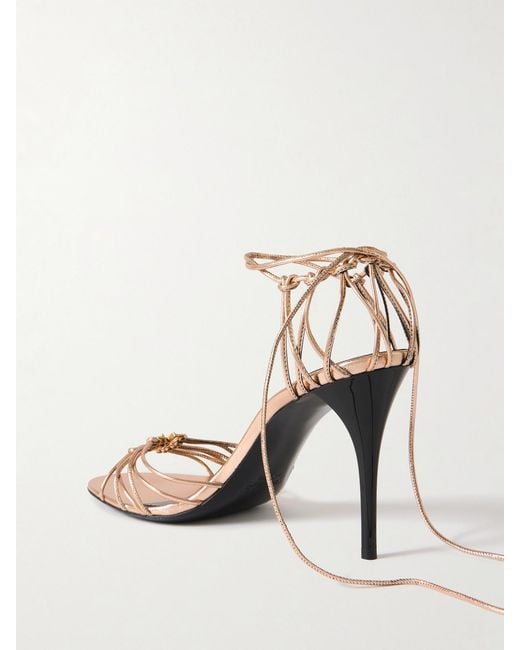 Saint Laurent Natural Babylone Embellished Knotted Metallic Leather Sandals