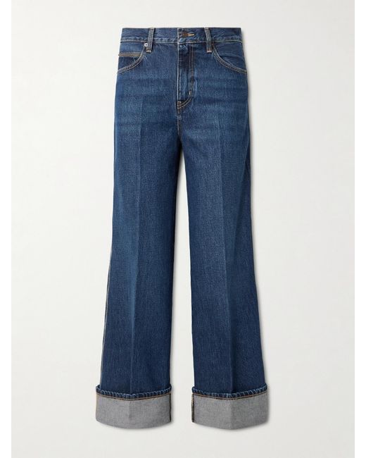 FRAME Blue The Cuffed Wide Mid-Rise Wide-Leg Jeans
