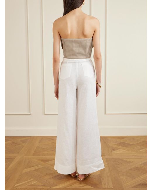 ANDRES OTALORA Natural Florencia Appliquéd Strapless Cropped Woven Top