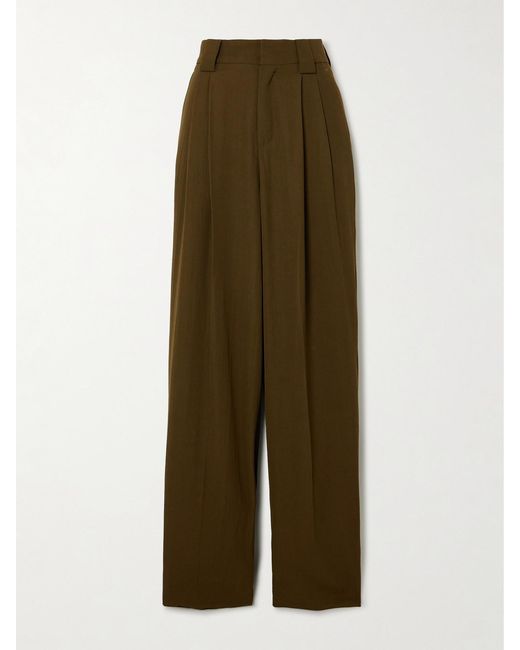 Petar Petrov Green Evidence Pleated Wool-Blend Twill Wide-Leg Pants