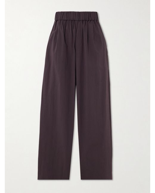 St. Agni Purple Crinkled Cotton-Blend Wide-Leg Pants
