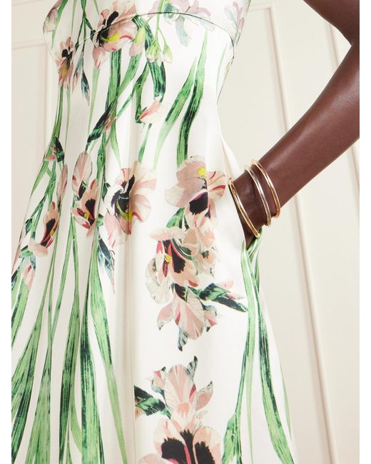 Erdem White Duchess Floral-Print Satin Midi Dress