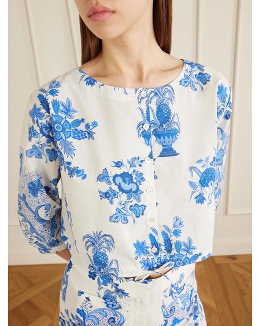 Emporio Sirenuse Blue New Jinny Chintz Floral-Print Cotton Blouse