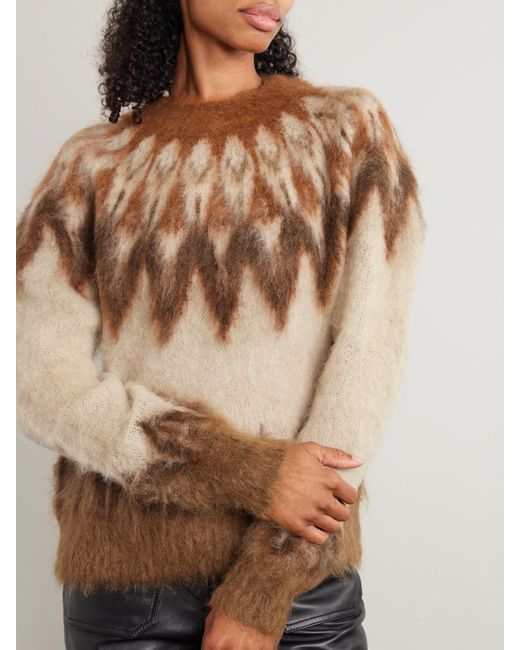 Isabel Marant Brown Natania Gebürsteter Strickpullover Mit Fair-Isle-Intarsienmuster