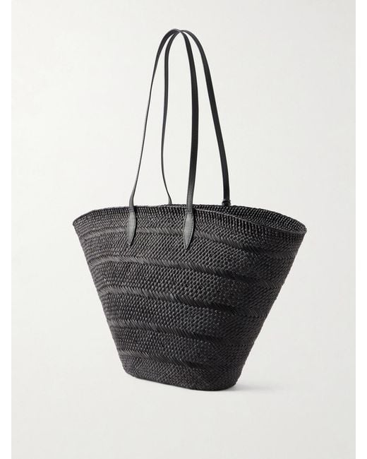 Hunting Season Black Market Leather-Trimmed Woven Iraca Tote