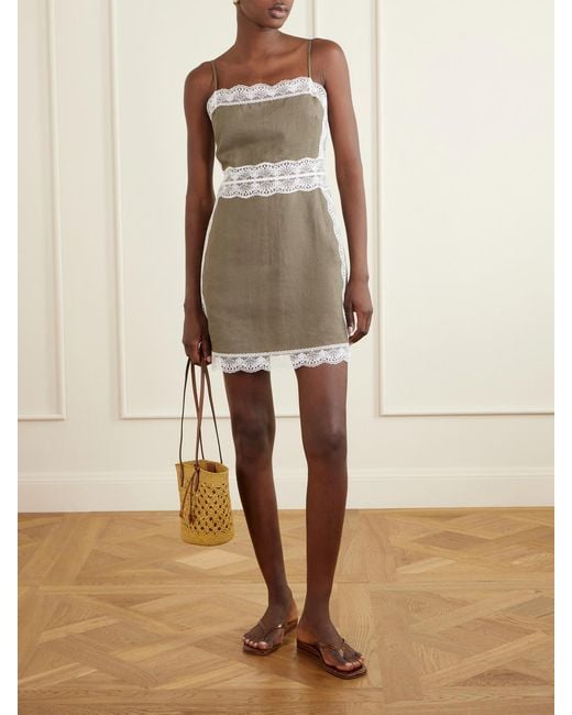 Staud Natural Amalina Lace-Trimmed Linen Mini Dress