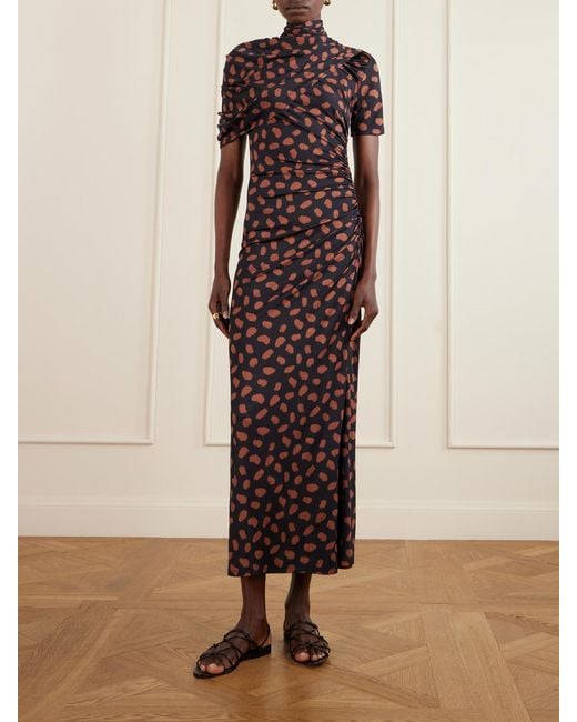 Johanna Ortiz Black Serene Safari Gathered Printed Jersey Midi Dress