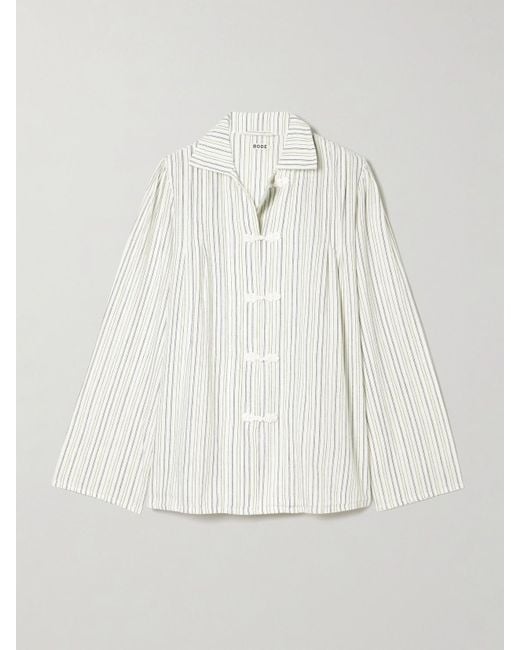 Bode White Electric Appliquéd Striped Cotton-Flannel Blouse
