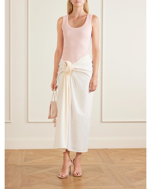 Magda Butrym White Embellished Gathered Cotton Midi Skirt