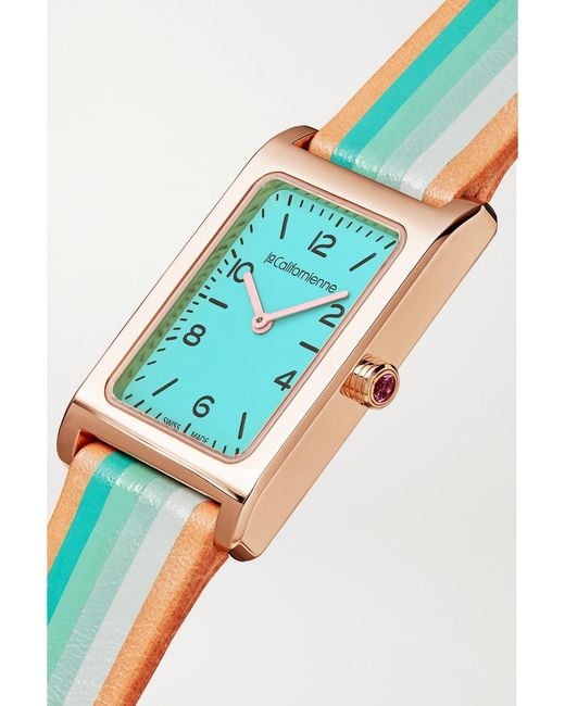 La Californienne Blue Daybreak 24Mm Rose-Plated Striped Leather Watch