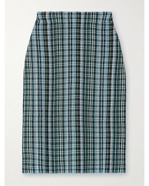 Bottega Veneta Blue Checked Linen-Blend Midi Skirt