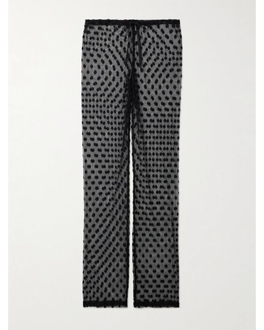 Dries Van Noten Gray Polka-Dot Cotton-Blend Mesh Wide-Leg Pants