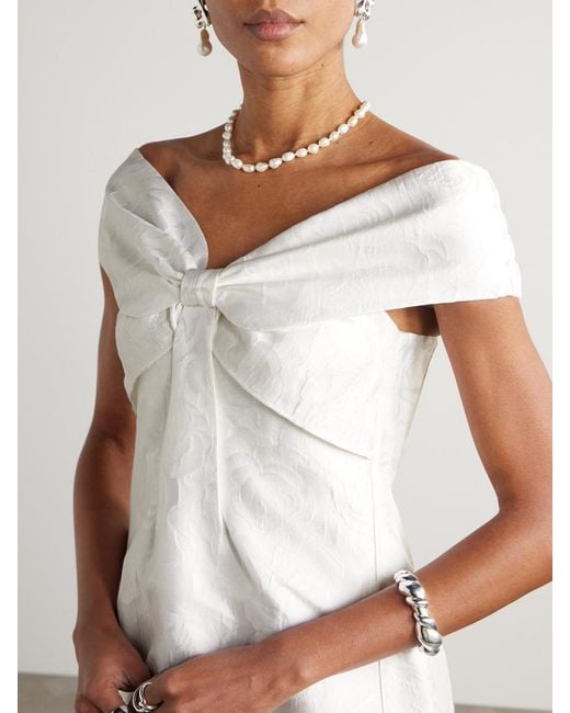 ShuShu/Tong White Cold-Shoulder Bow-Embellished Jacquard Mini Dress