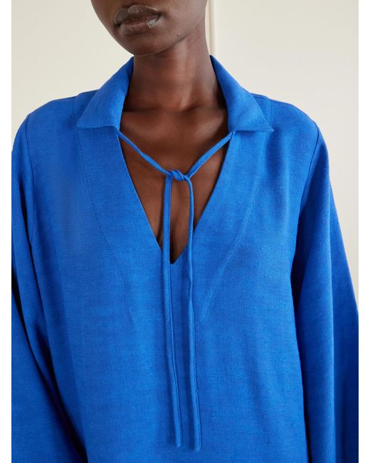 Lisa Marie Fernandez Blue Tie-Detailed Woven Maxi Dress